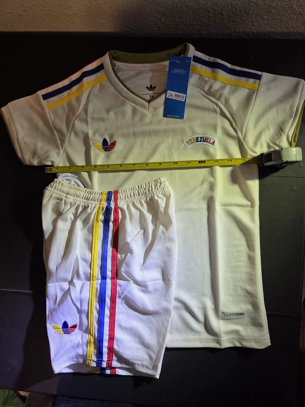 Adidas Kids Venezuela Tee & Shorts Set - Cream with Tricolor Stripes